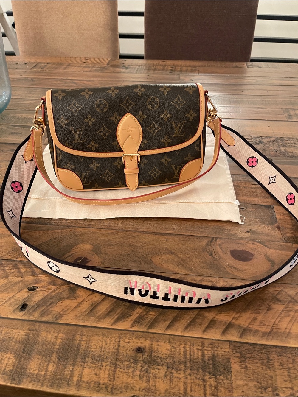 Monogram Canvas crossbody/Shoulder Bag with Pink Strap
